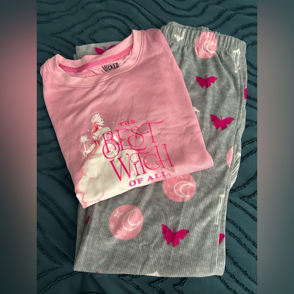Brand new-Pink and Gray Wicked (the Good Witch) Pajama Set.